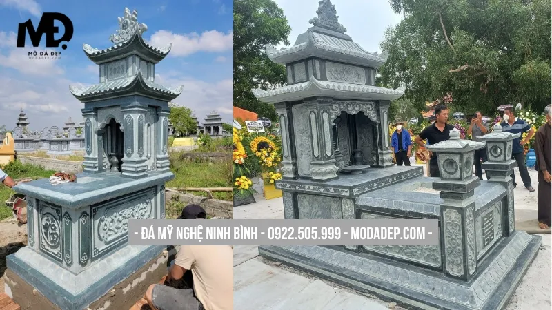 Mẫu mộ đá hai mái che bằng đá xanh rêu