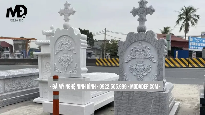 Mẫu mộ đá trắng công giáo hoa cương đẹp