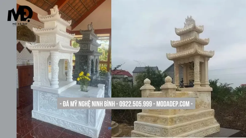 Mẫu mộ đá trắng Marble 3 mái bề thế uy nghi
