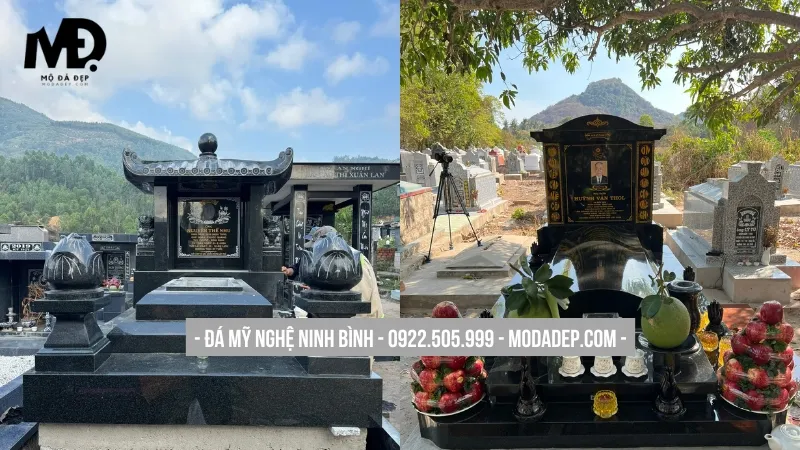 Mộ đá hoa cương có mái che sang trọng, bền đẹp