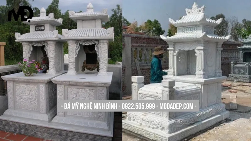 Mộ đá trắng suối lau nguyên khối đơn giản