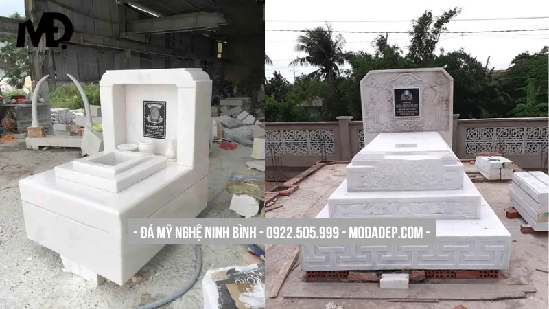 Bia mộ đá trắng nhẹ nhàng, tinh khôi