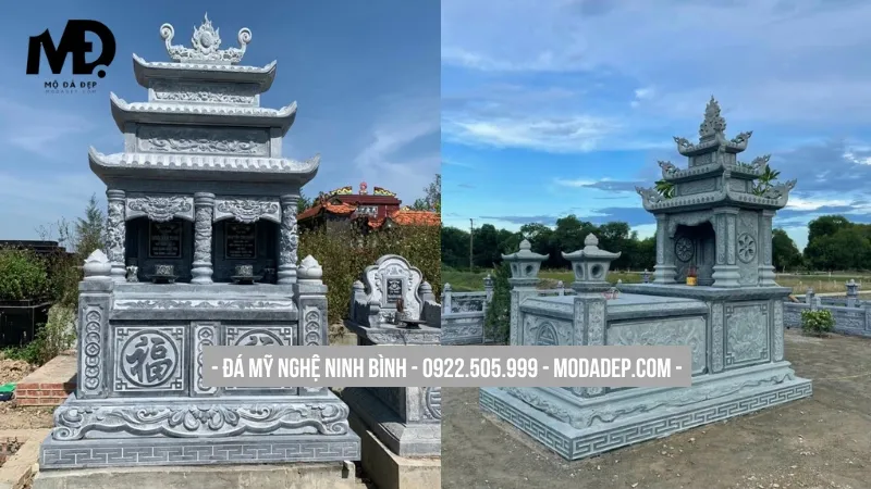 Mộ đá có mái truyền thống cầu kỳ, sang trọng