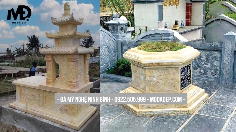 Mộ đá vàng sang trọng nổi bật khu lăng mộ