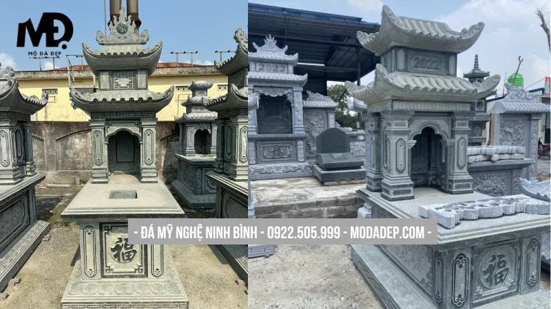 Mẫu mộ đá hai mái đẹp thiết kế hiện đại tối giản