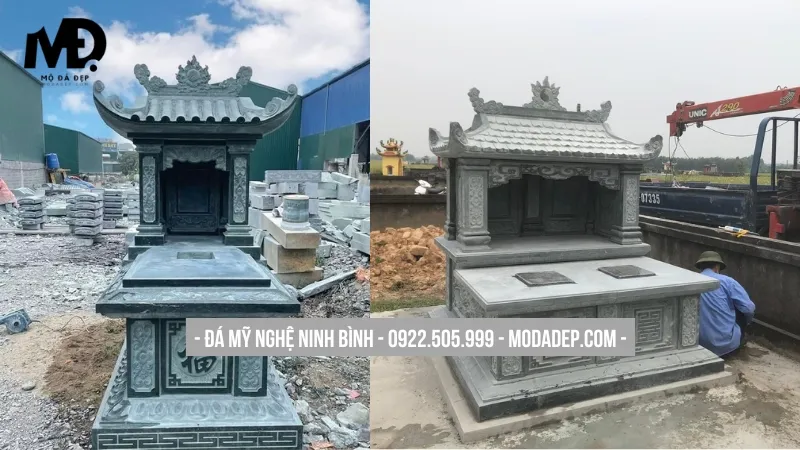 Mẫu mộ đá một mái thiết kế truyền thống phong thủy tốt