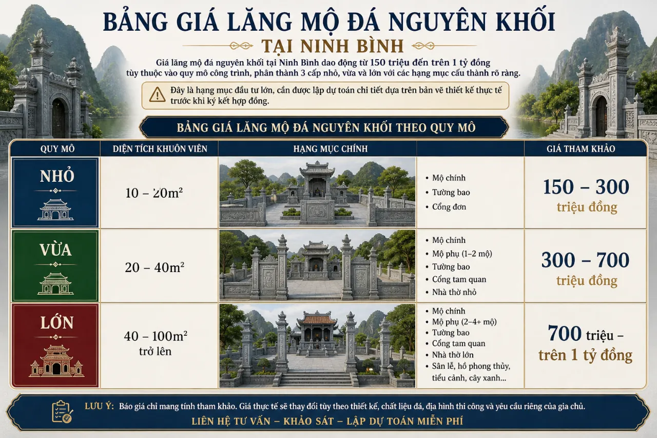 Bảng giá lăng mộ đá nguyên khối tại Ninh Bình