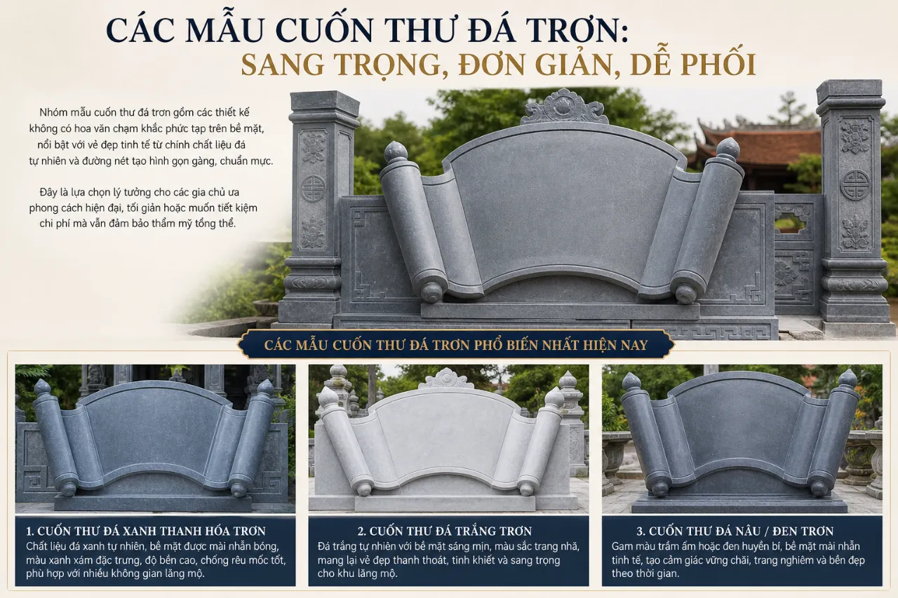 Các Mẫu Cuốn Thư Đá Trơn: Sang Trọng, Đơn Giản, Dễ Phối