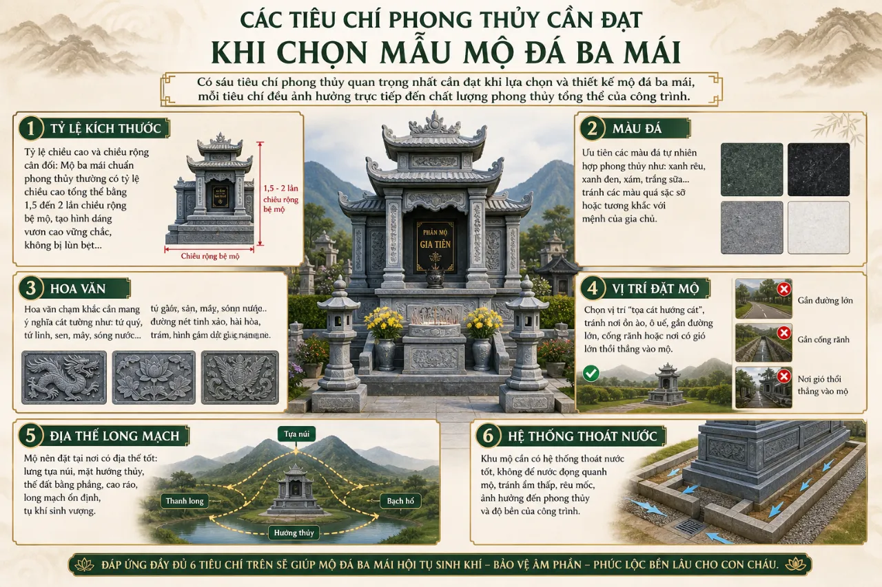 Các Tiêu Chí Phong Thủy Cần Đạt Khi Chọn Mẫu Mộ Đá Ba Mái