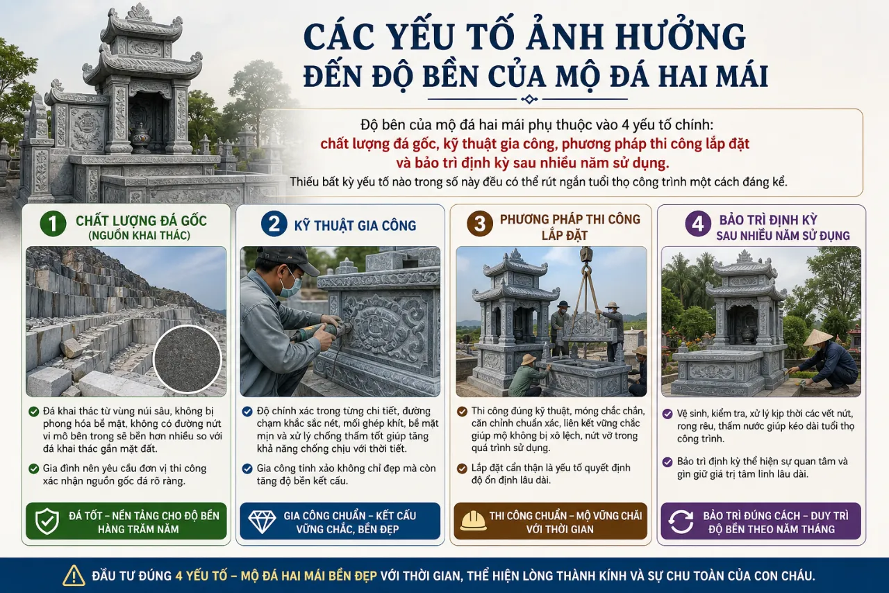 Các yếu tố ảnh hưởng đến độ bền của mộ đá hai mái