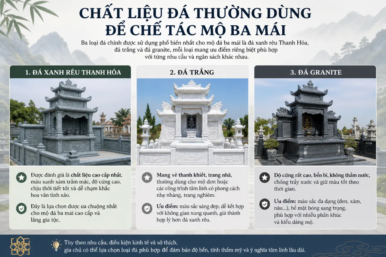 Chất Liệu Đá Thường Dùng Để Chế Tác Mộ Ba Mái