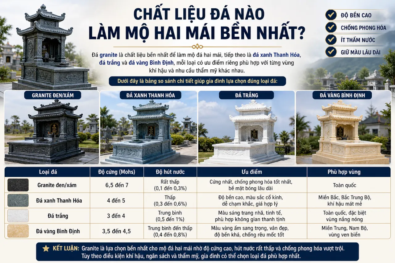 Chất liệu đá nào làm mộ hai mái bền nhất?