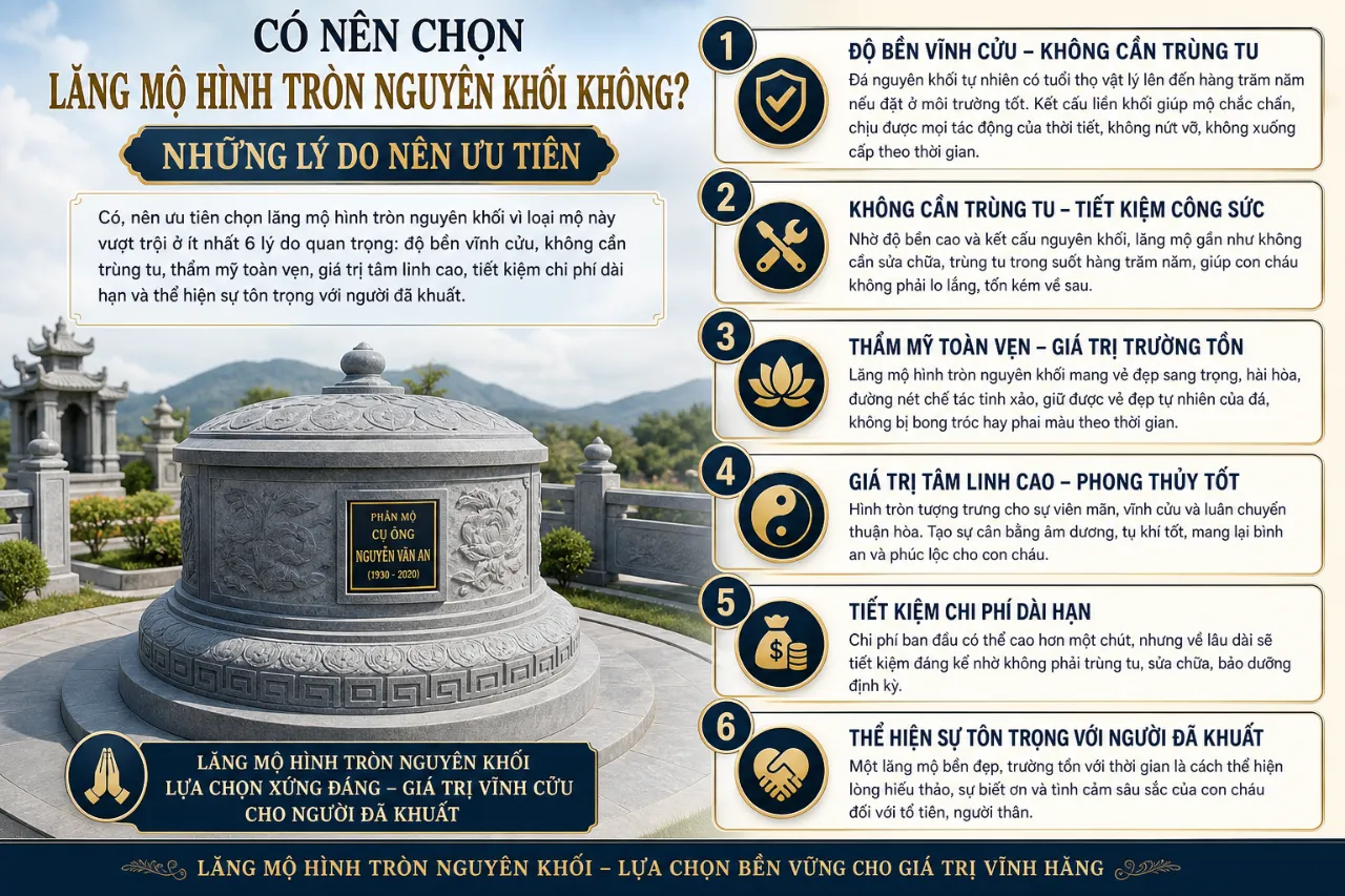 Có Nên Chọn Lăng Mộ Hình Tròn Nguyên Khối Không? Những Lý Do Nên Ưu Tiên