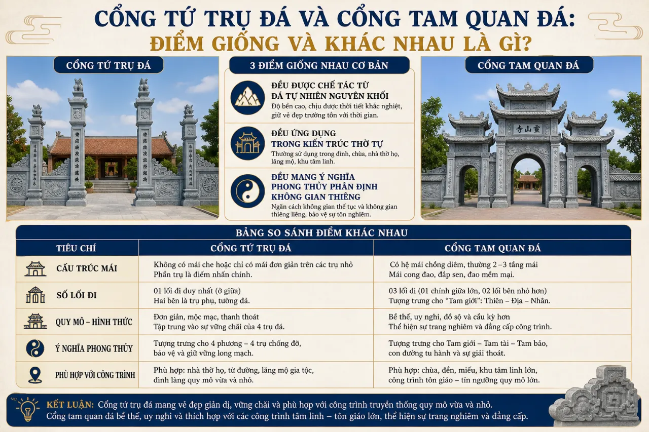 Cổng Tứ Trụ Đá Và Cổng Tam Quan Đá: Điểm Giống Và Khác Nhau Là Gì?
