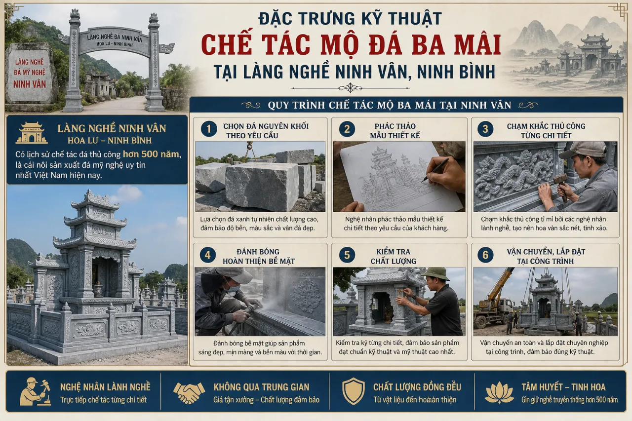 Đặc Trưng Kỹ Thuật Chế Tác Mộ Đá Ba Mái Tại Làng Nghề Ninh Vân, Ninh Bình