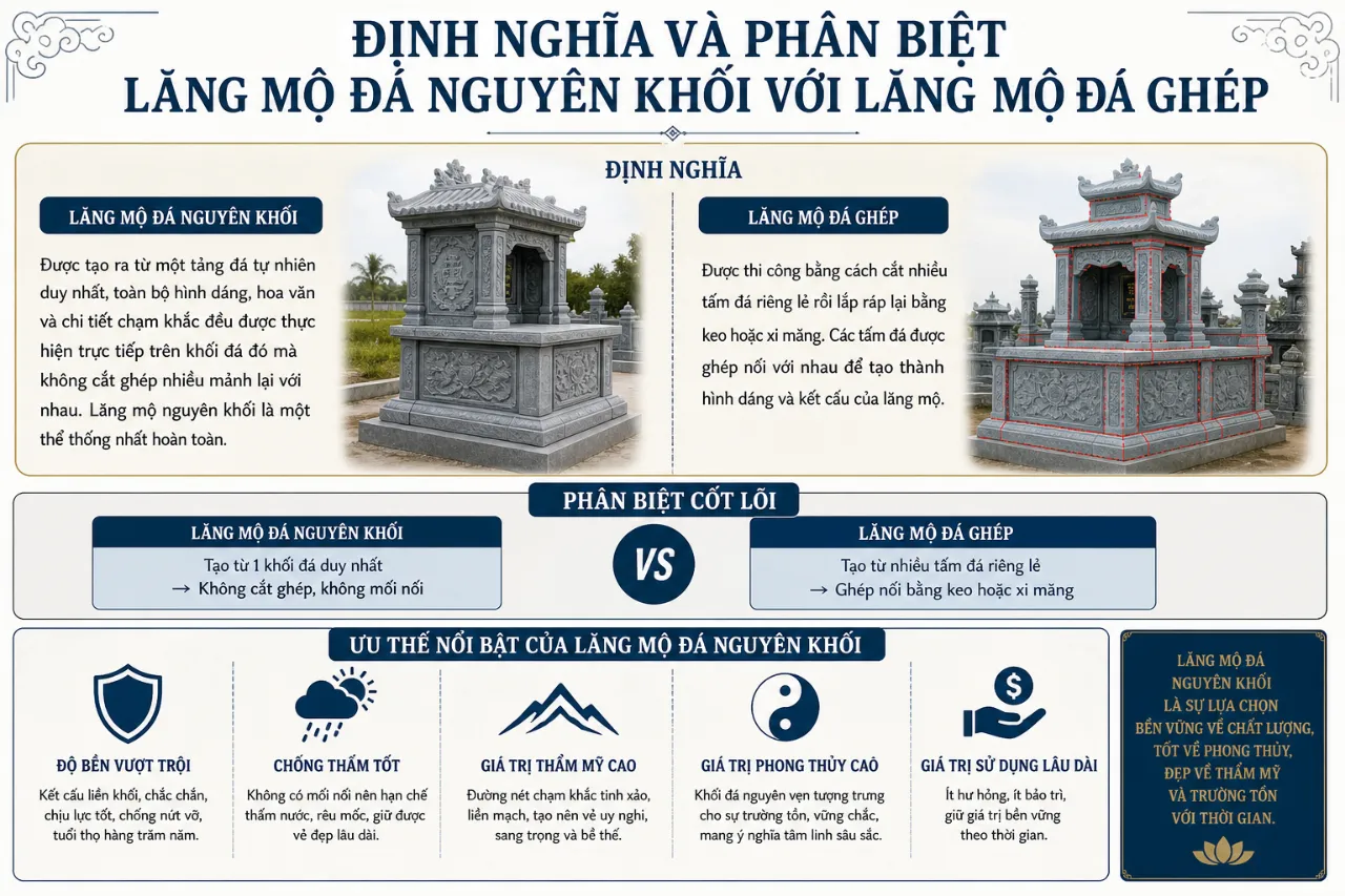 Định Nghĩa Và Phân Biệt Lăng Mộ Đá Nguyên Khối Với Lăng Mộ Đá Ghép