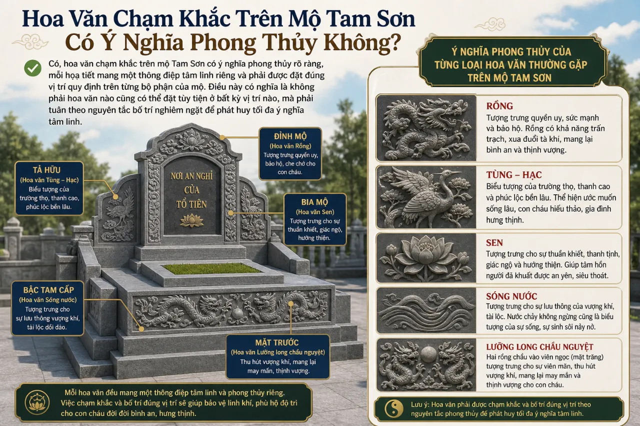 Hoa Văn Chạm Khắc Trên Mộ Tam Sơn Có Ý Nghĩa Phong Thủy Không?