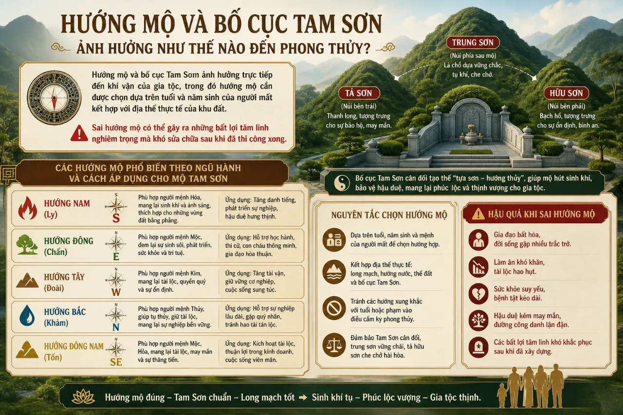 Hướng Mộ Và Bố Cục Tam Sơn Ảnh Hưởng Như Thế Nào Đến Phong Thủy?