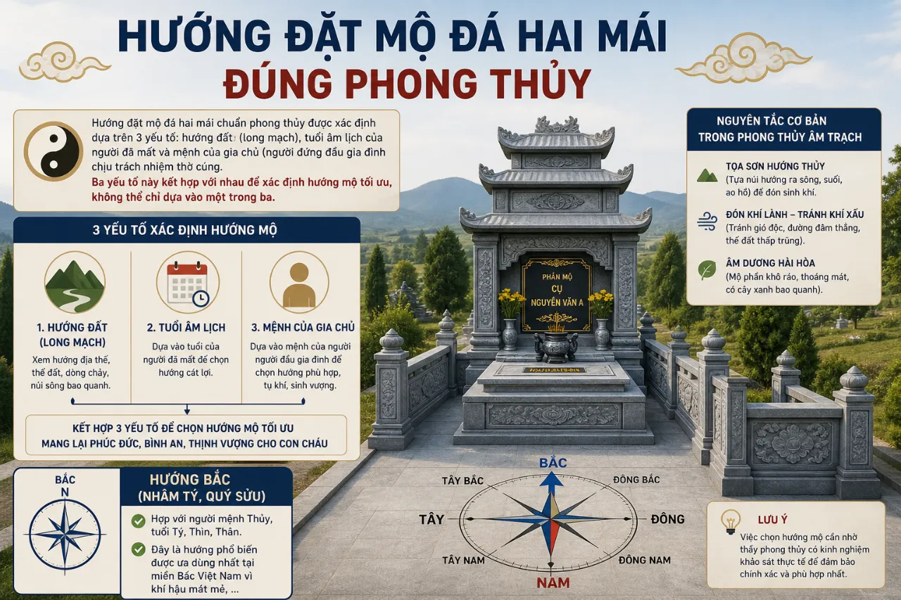Hướng đặt mộ đá hai mái đúng phong thủy