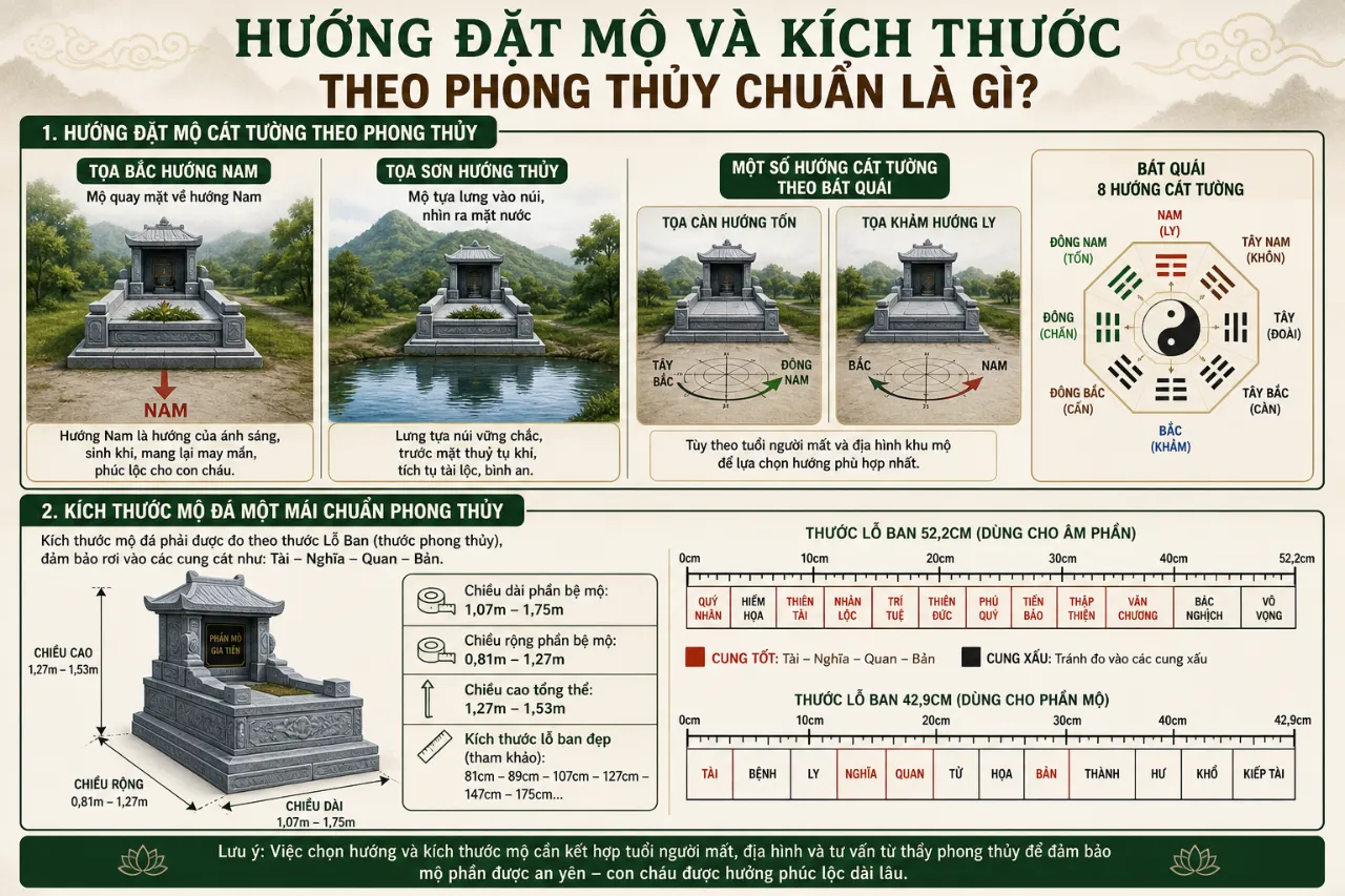 Hướng đặt mộ và kích thước theo phong thủy chuẩn là gì?