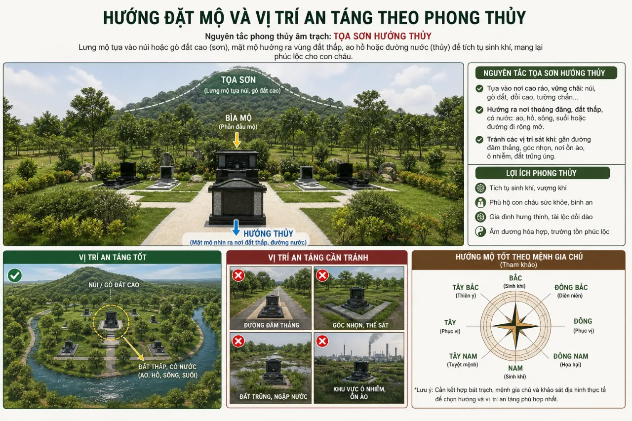 Hướng đặt mộ và vị trí an táng theo phong thủy