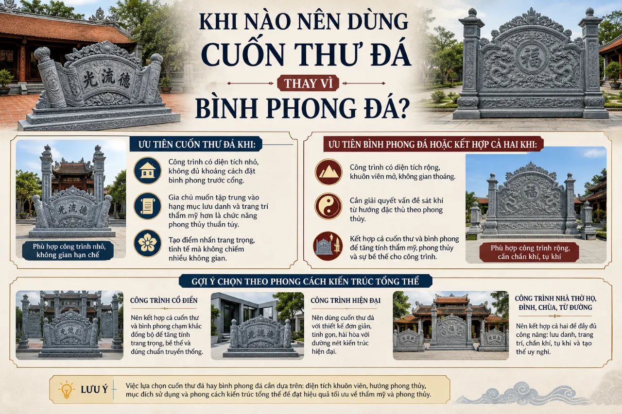 Khi Nào Nên Dùng Cuốn Thư Đá Thay Vì Bình Phong Đá?