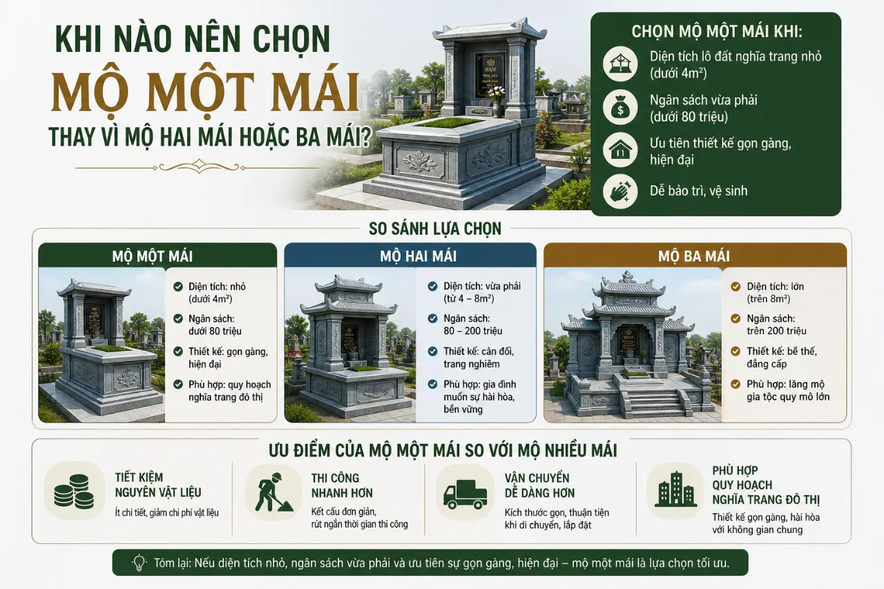 Khi nào nên chọn mộ một mái thay vì mộ hai mái hoặc ba mái?