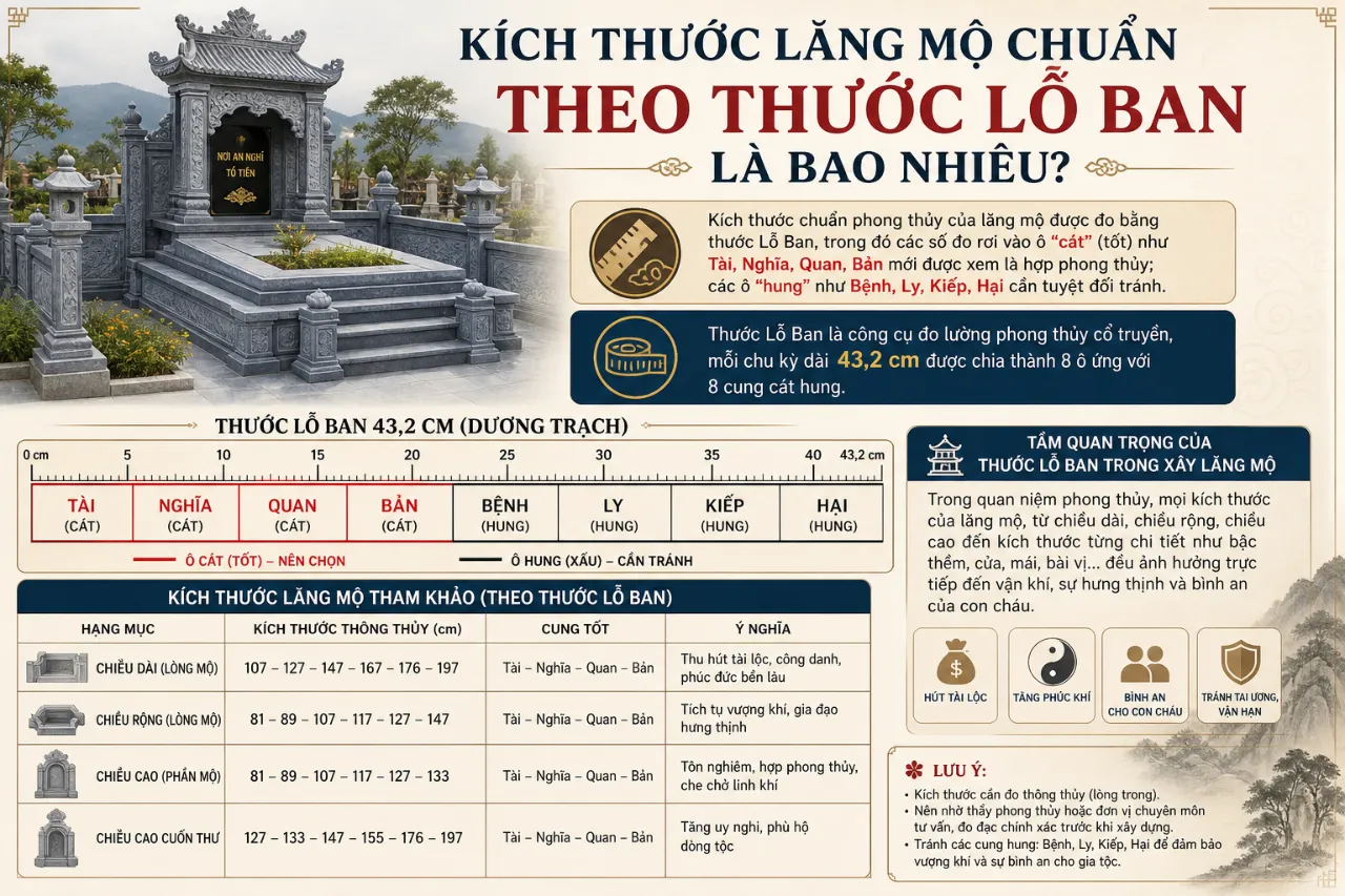 Kích Thước Lăng Mộ Chuẩn Theo Thước Lỗ Ban Là Bao Nhiêu?