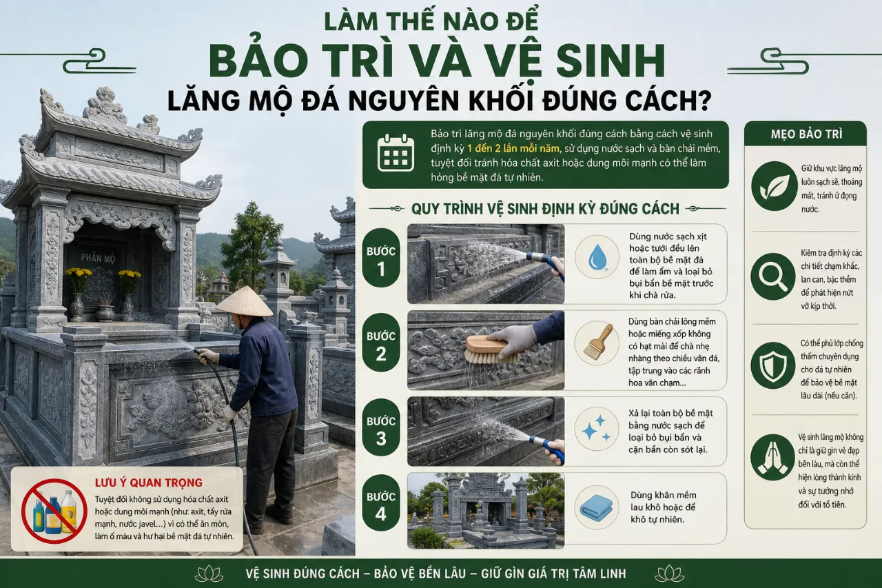Làm Thế Nào Để Bảo Trì Và Vệ Sinh Lăng Mộ Đá Nguyên Khối Đúng Cách?