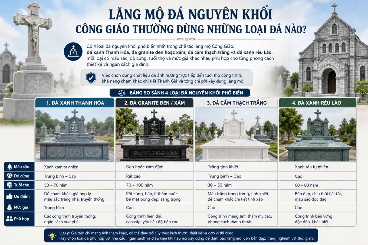Lăng Mộ Đá Nguyên Khối Công Giáo Thường Dùng Những Loại Đá Nào?