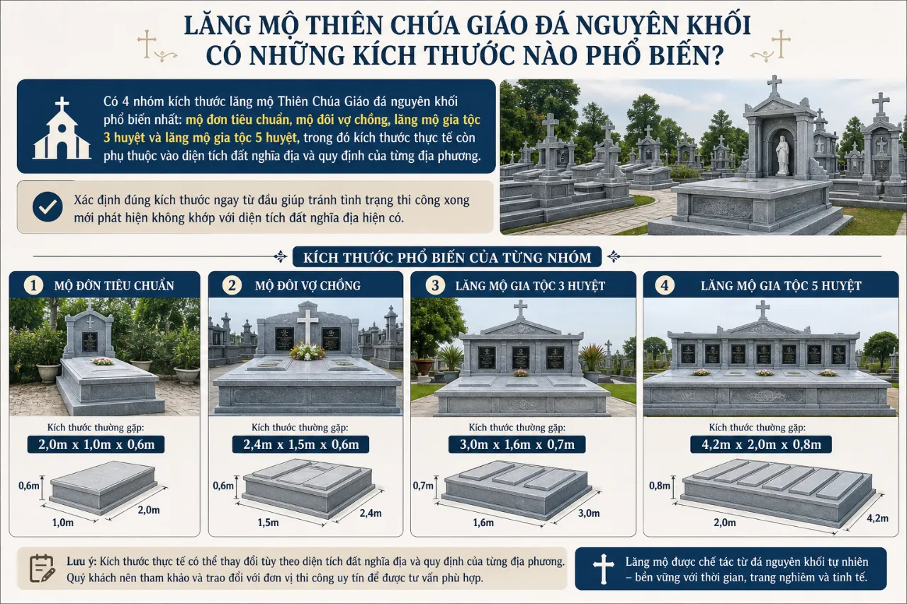Lăng Mộ Thiên Chúa Giáo Đá Nguyên Khối Có Những Kích Thước Nào Phổ Biến?