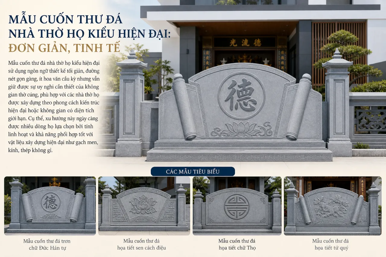 Mẫu Cuốn Thư Đá Nhà Thờ Họ Kiểu Hiện Đại: Đơn Giản, Tinh Tế
