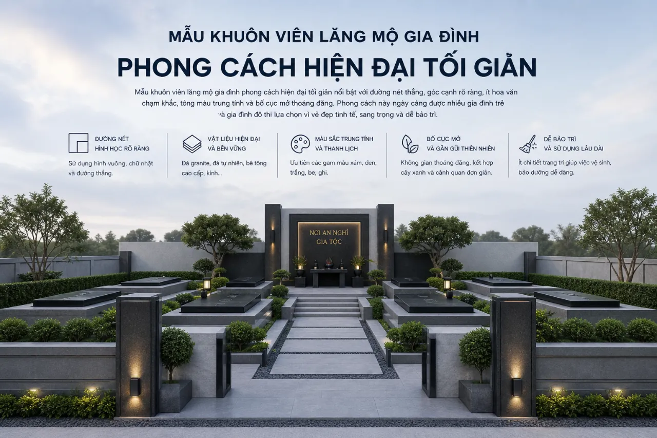 Mẫu Khuôn Viên Lăng Mộ Gia Đình Phong Cách Hiện Đại Tối Giản