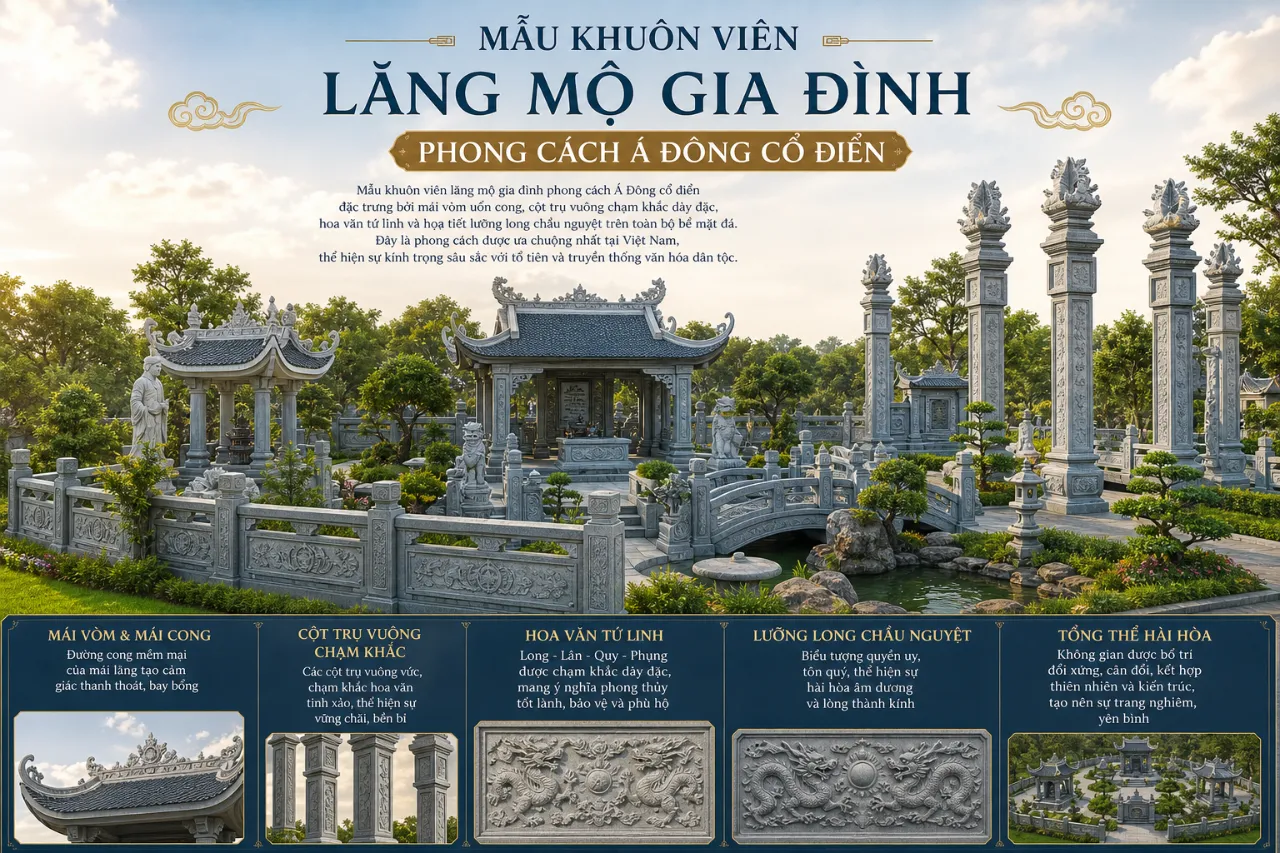 Mẫu Khuôn Viên Lăng Mộ Gia Đình Phong Cách Á Đông Cổ Điển