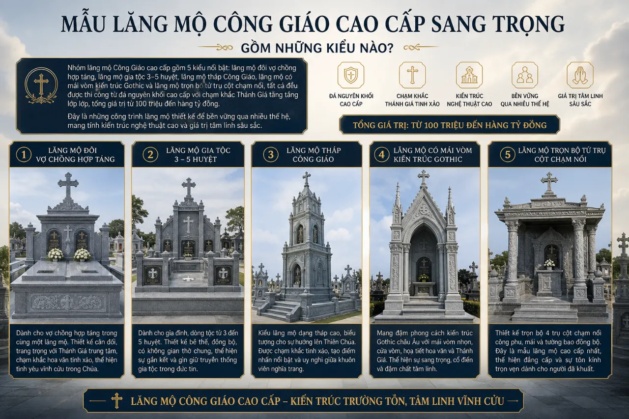 Mẫu Lăng Mộ Công Giáo Cao Cấp Sang Trọng Gồm Những Kiểu Nào?