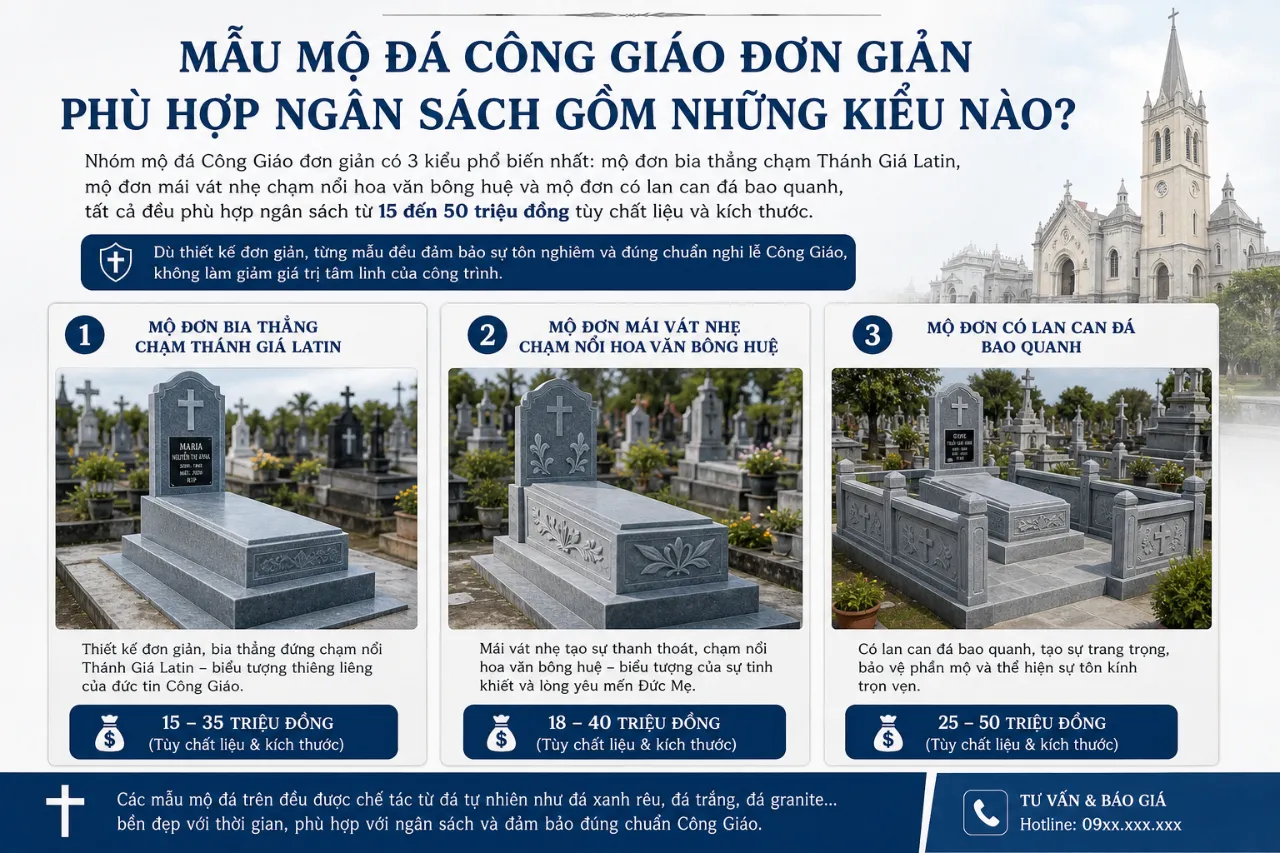 Mẫu Mộ Đá Công Giáo Đơn Giản Phù Hợp Ngân Sách Gồm Những Kiểu Nào?