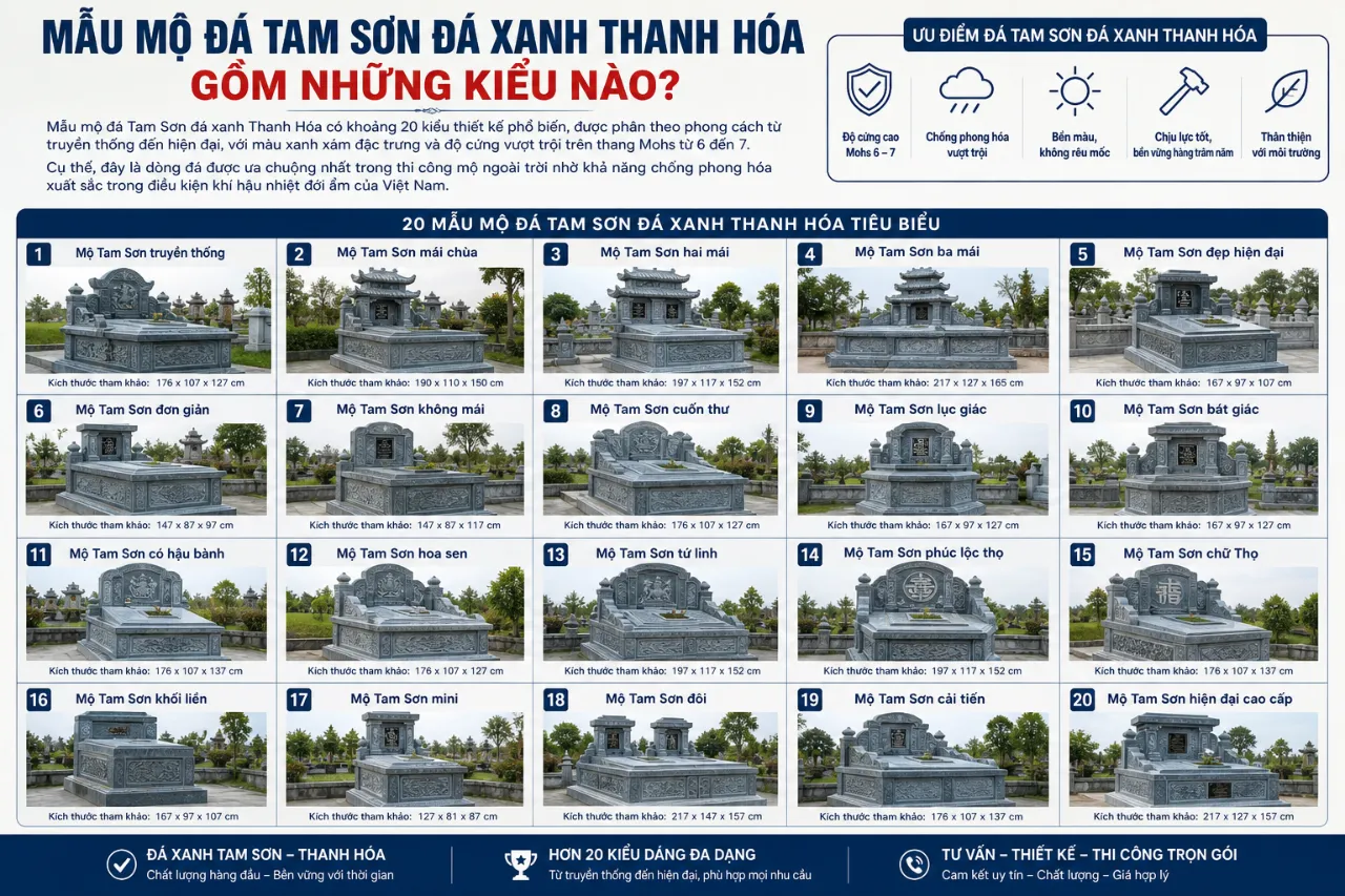 Mẫu Mộ Đá Tam Sơn Đá Xanh Thanh Hóa Gồm Những Kiểu Nào?