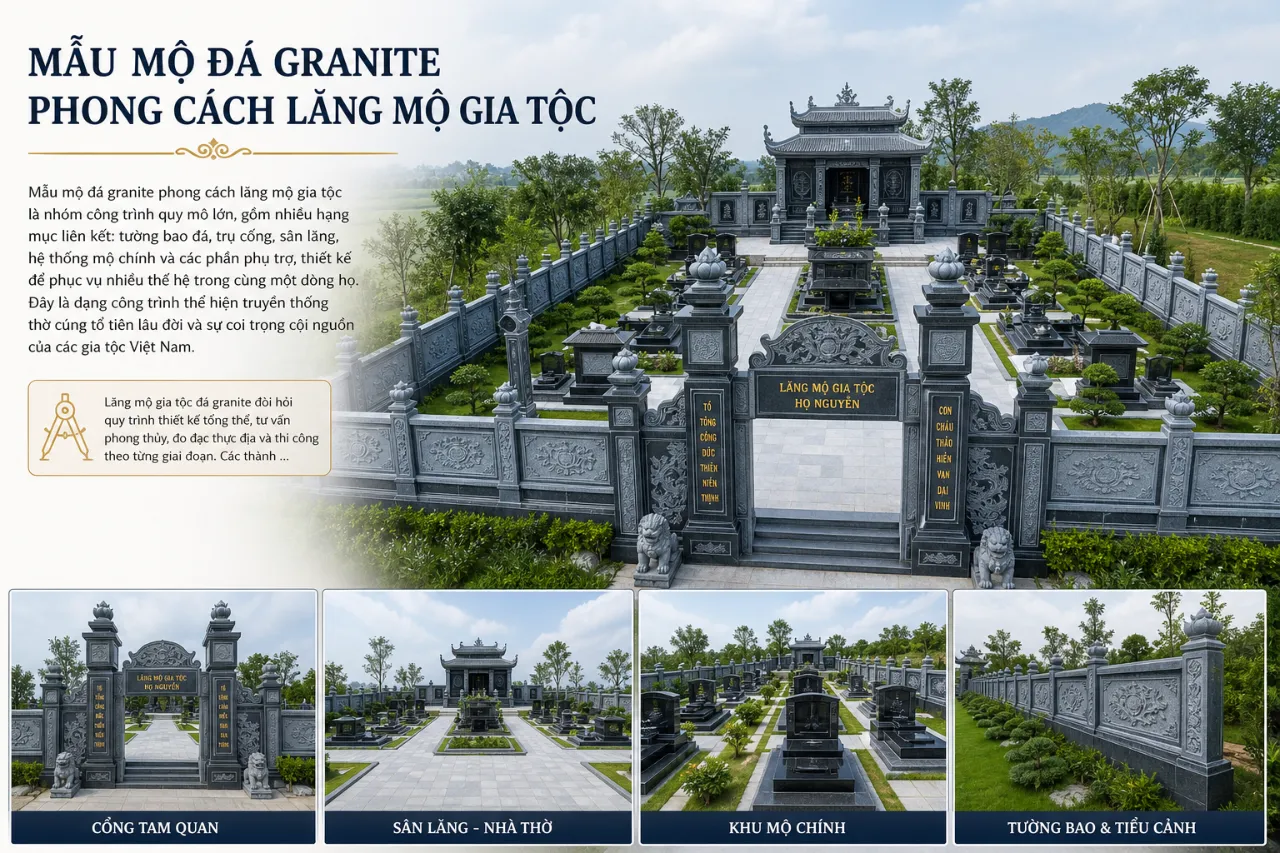Mẫu mộ đá granite phong cách lăng mộ gia tộc