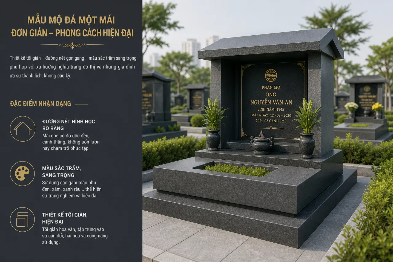 Mẫu mộ đá một mái đơn giản – phong cách hiện đại