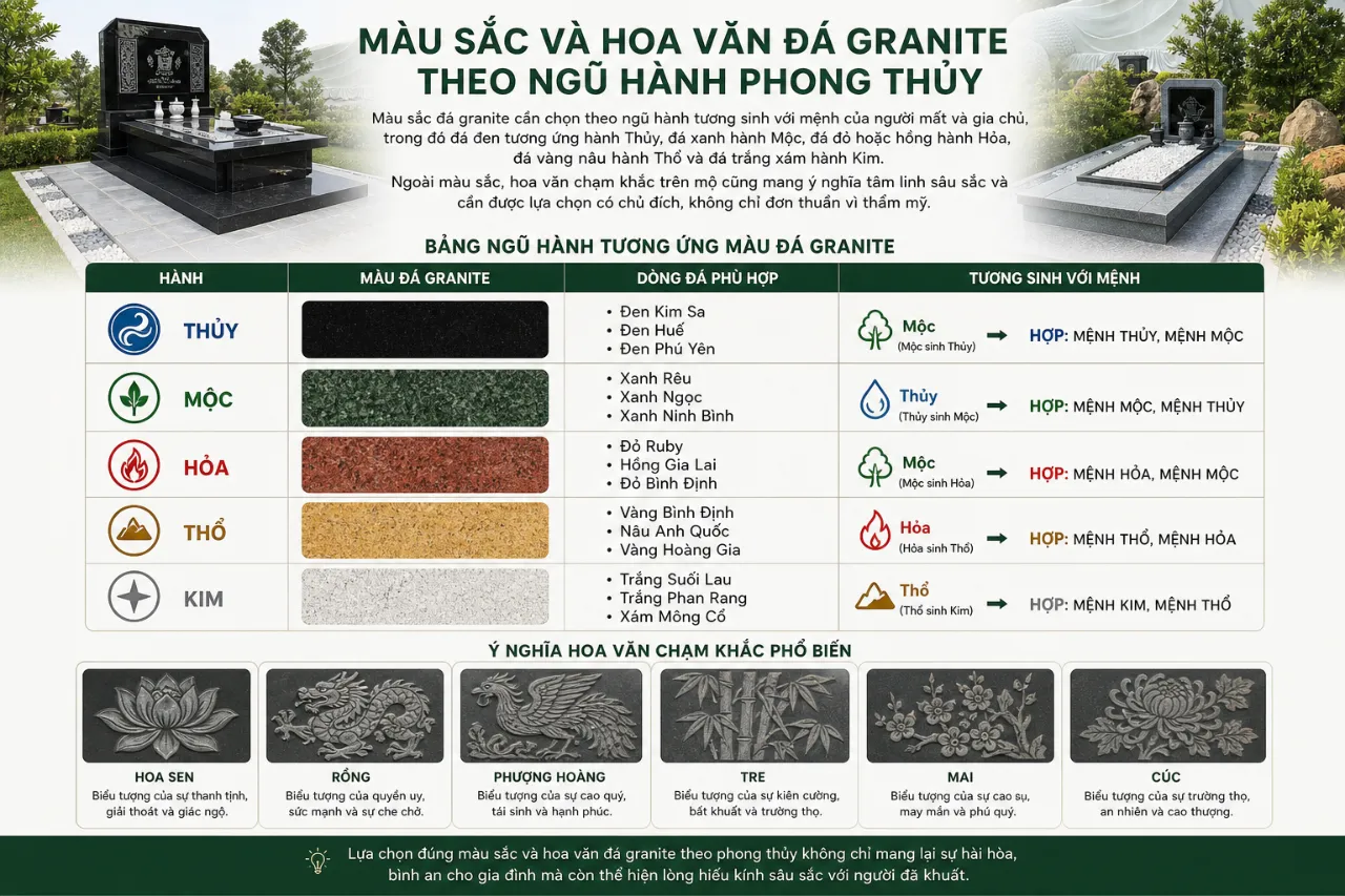 Màu sắc và hoa văn đá granite theo ngũ hành phong thủy