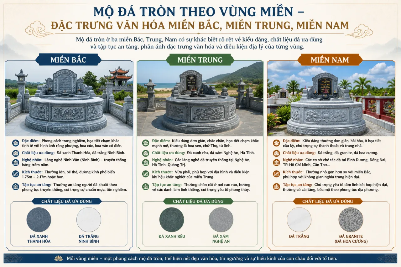 Mộ Đá Tròn Theo Vùng Miền – Đặc Trưng Văn Hóa Miền Bắc, Miền Trung, Miền Nam