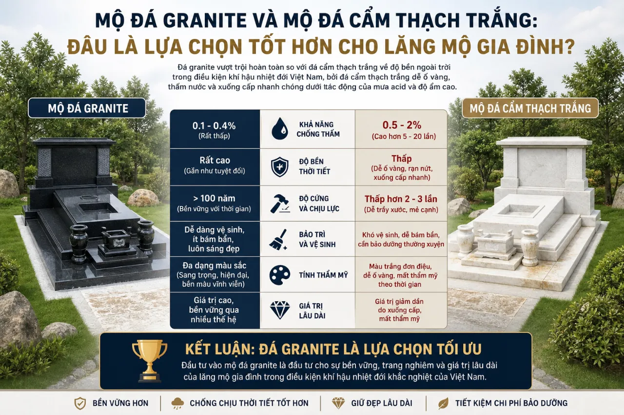Mộ đá granite và mộ đá cẩm thạch trắng: Đâu là lựa chọn tốt hơn cho lăng mộ gia đình?