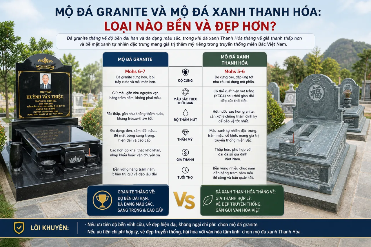 Mộ đá granite và mộ đá xanh Thanh Hóa: Loại nào bền và đẹp hơn?