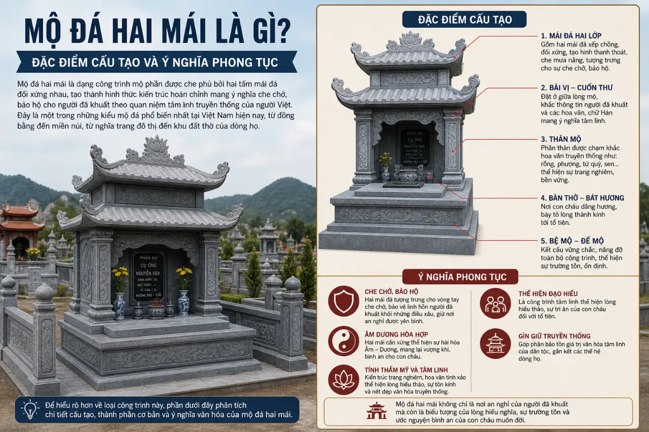 Mộ đá hai mái là gì? Đặc điểm cấu tạo và ý nghĩa phong tục