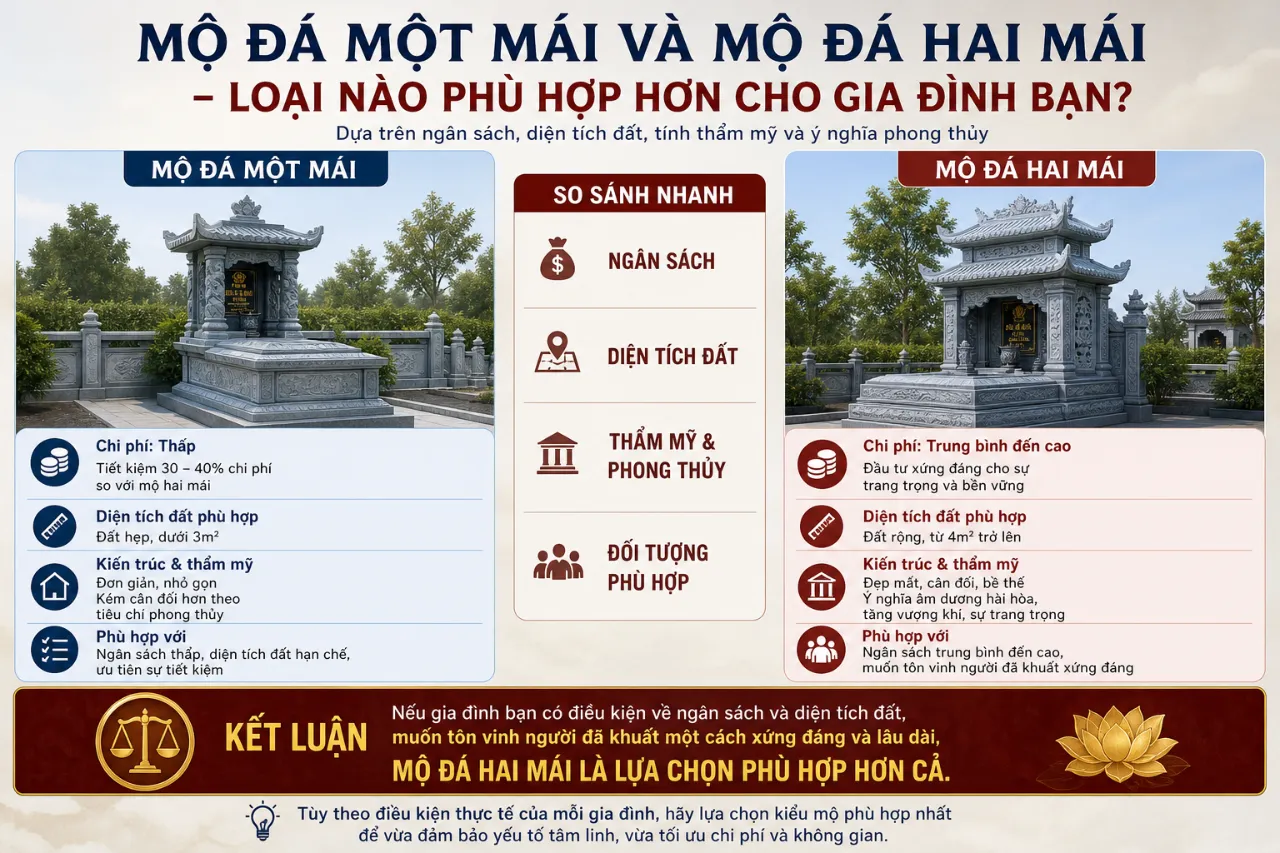 Mộ đá một mái và mộ đá hai mái – loại nào phù hợp hơn cho gia đình bạn?