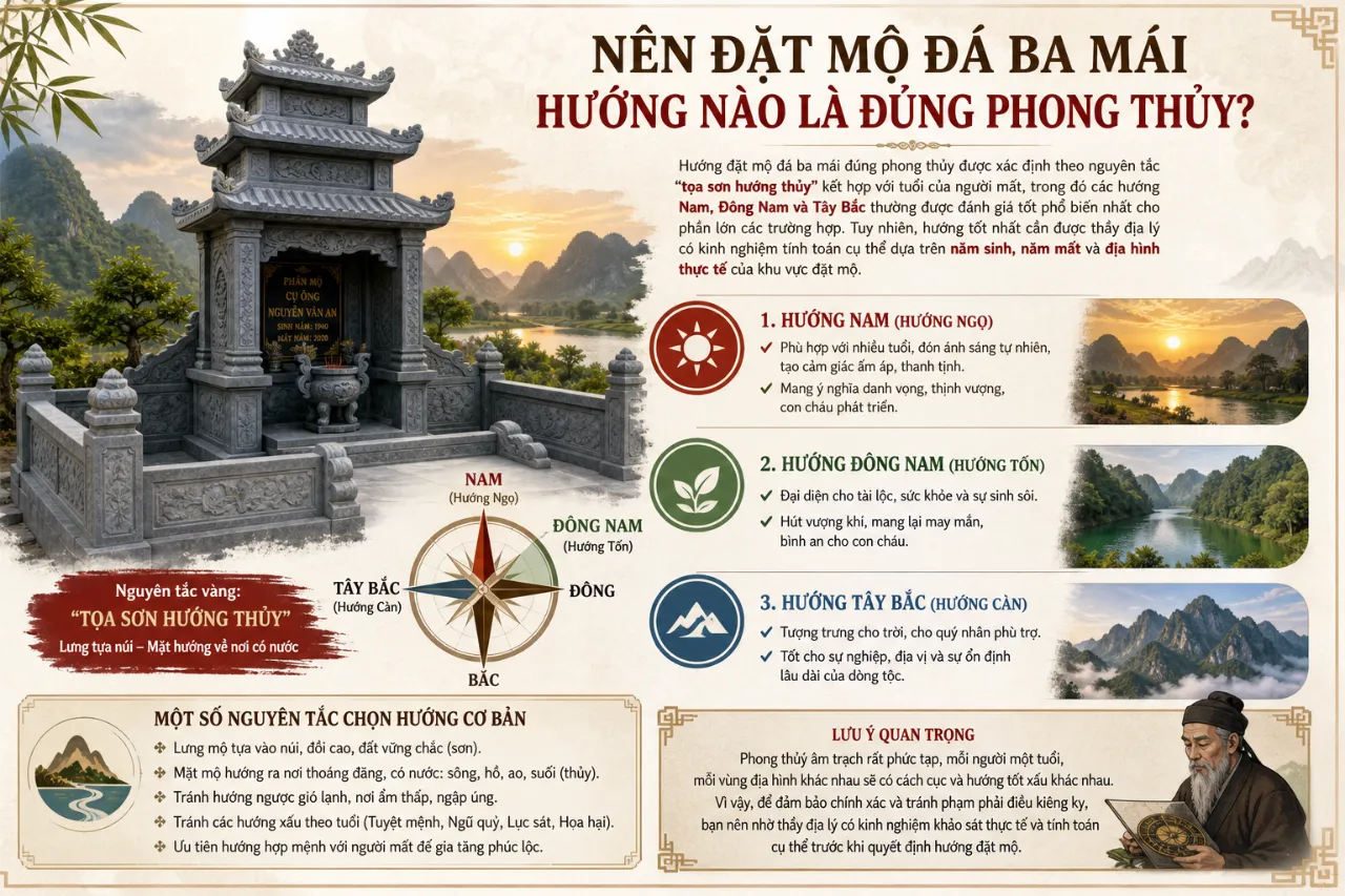 Nên Đặt Mộ Đá Ba Mái Hướng Nào Là Đúng Phong Thủy?