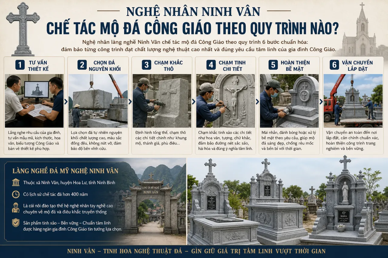 Nghệ Nhân Ninh Vân Chế Tác Mộ Đá Công Giáo Theo Quy Trình Nào?