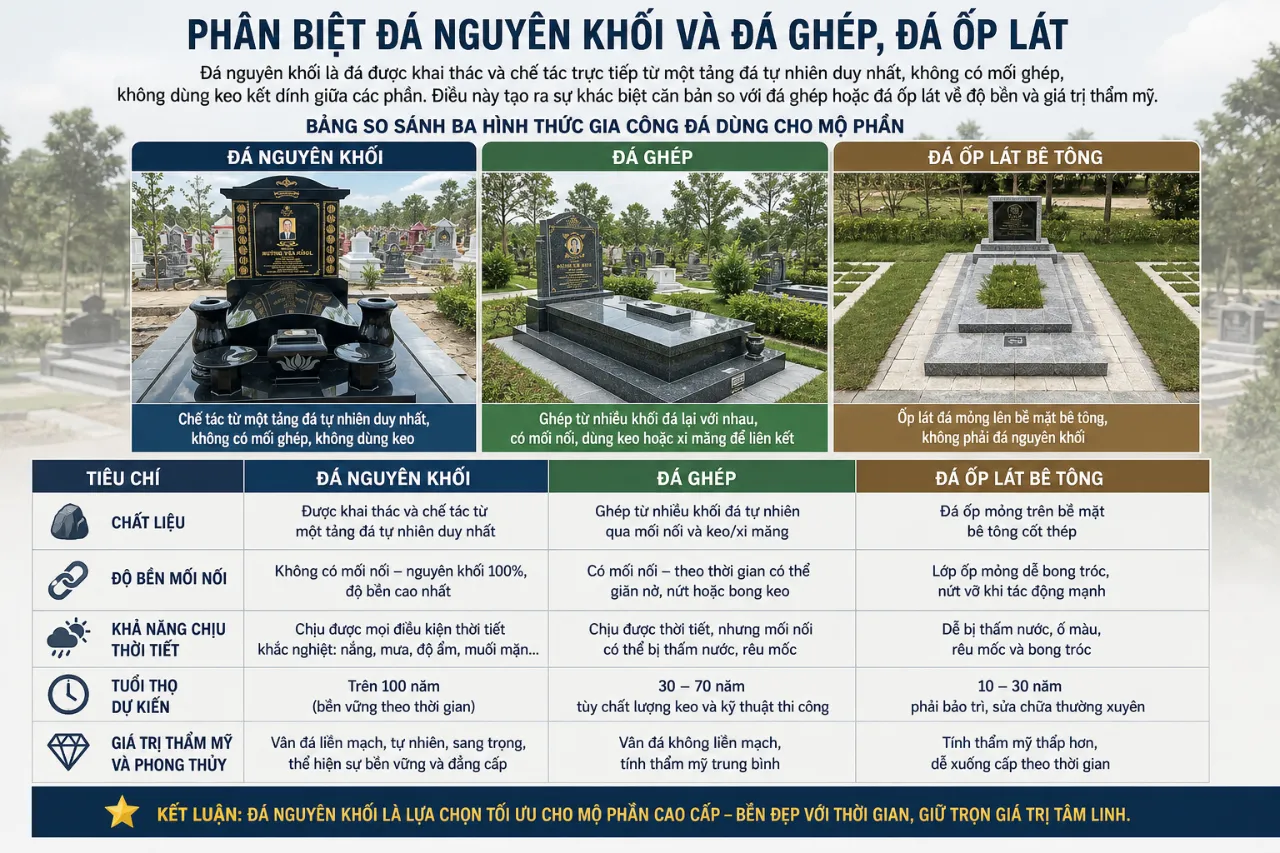 Phân biệt đá nguyên khối và đá ghép, đá ốp lát