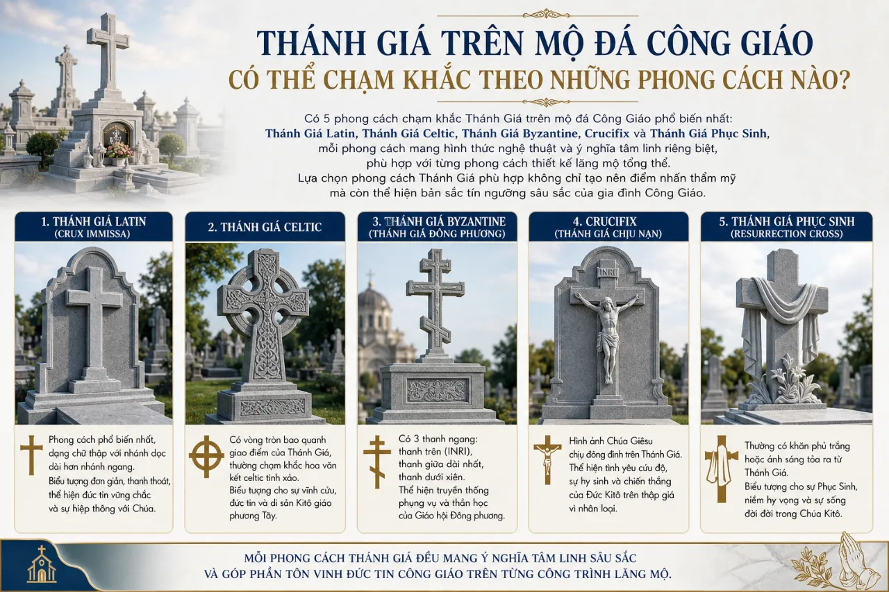 Thánh Giá Trên Mộ Đá Công Giáo Có Thể Chạm Khắc Theo Những Phong Cách Nào?