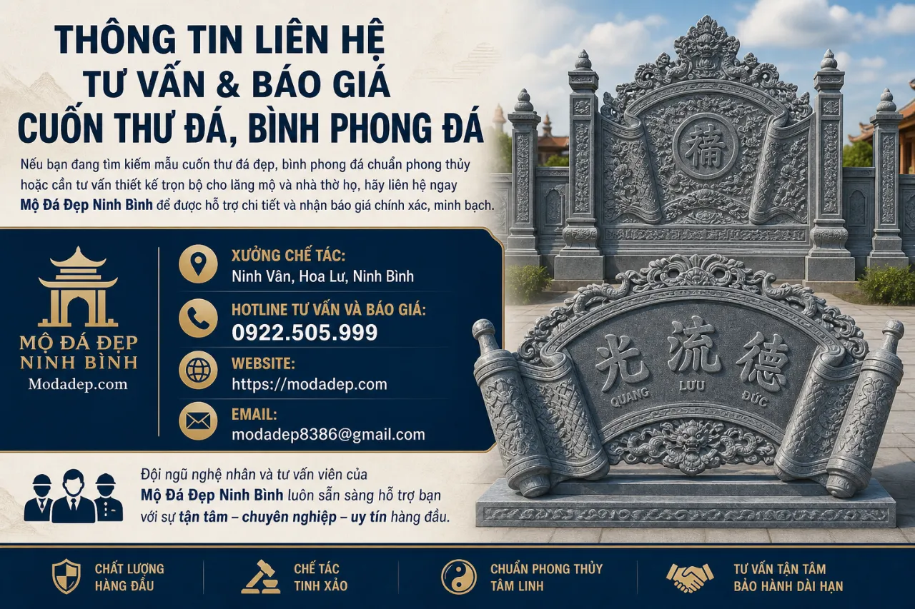 Thông Tin Liên Hệ Tư Vấn & Báo Giá Cuốn Thư Đá,Bình Phong Đá